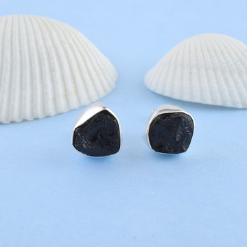 Black Crystal Silver Stud Earrings