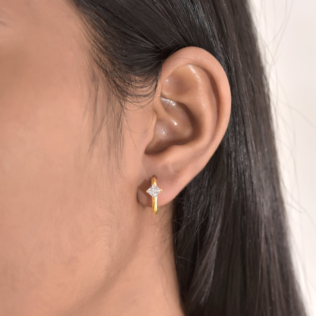 Square Zircon Gold Plated Earring