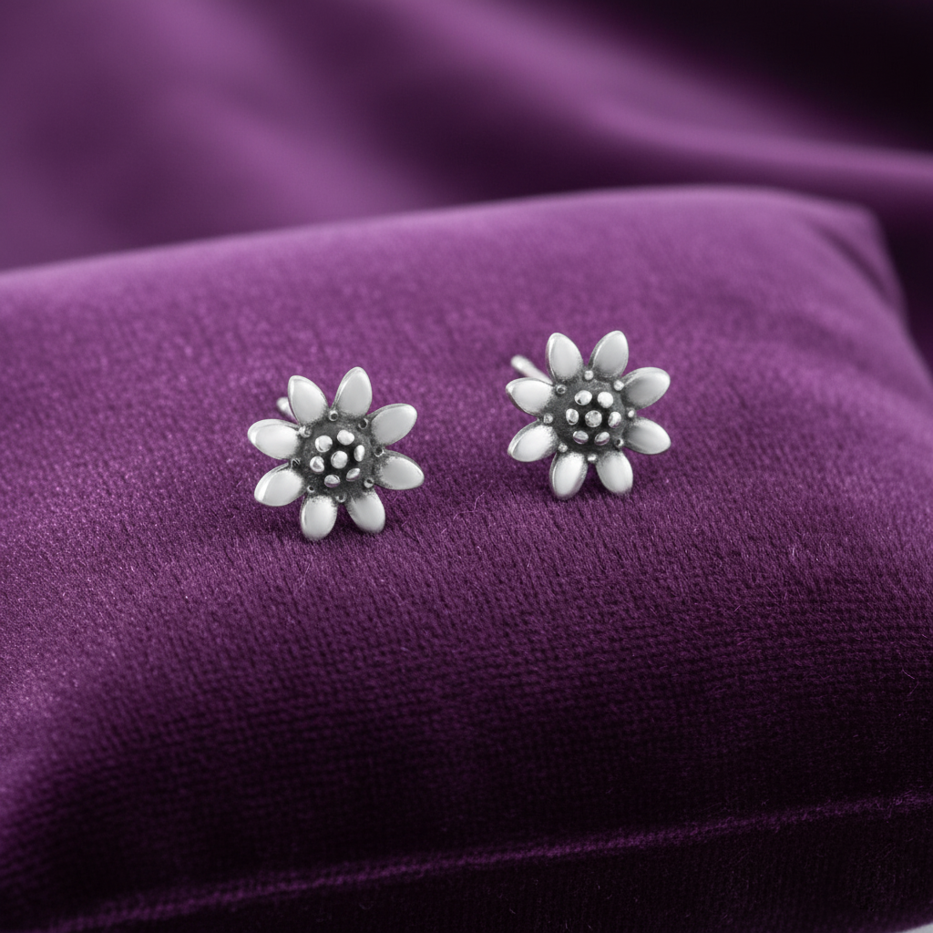 Silver Sunflower Studs