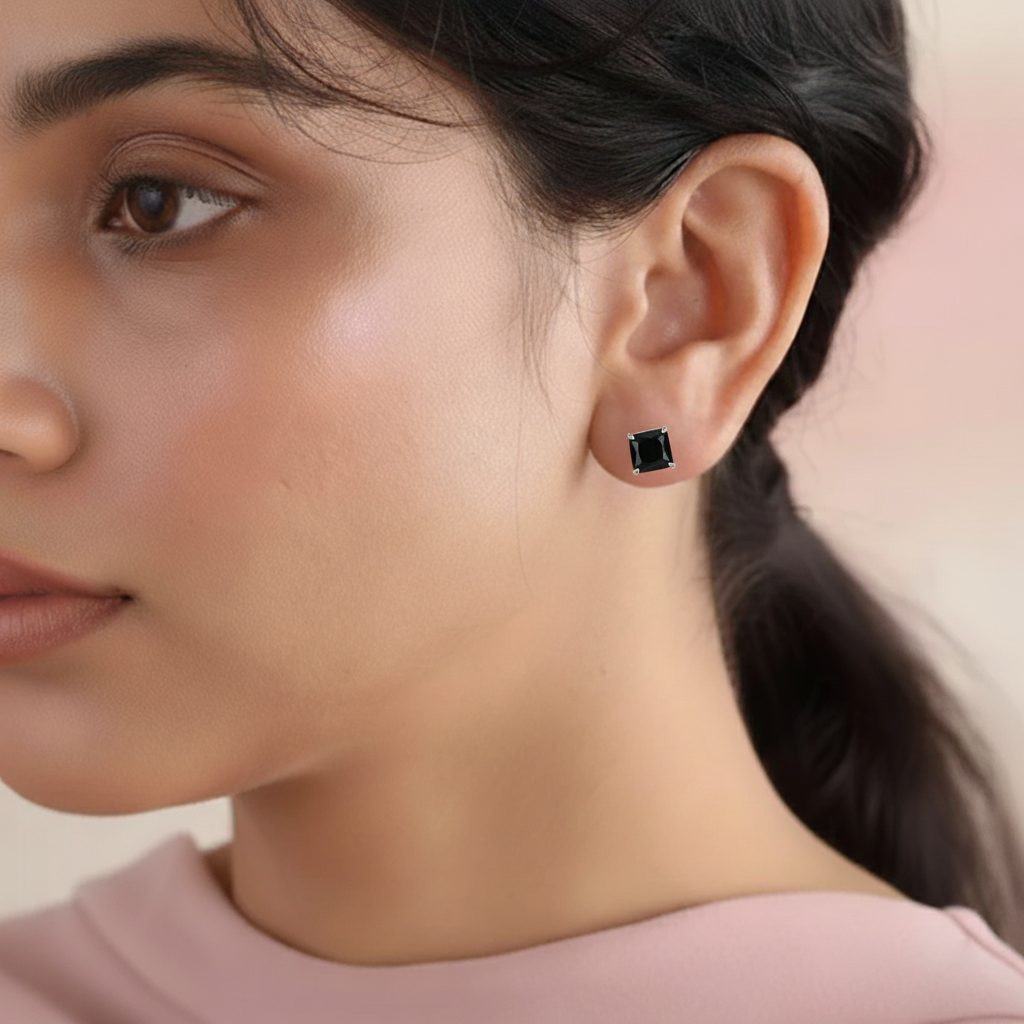 Black Cubic Zirconia Square Studs