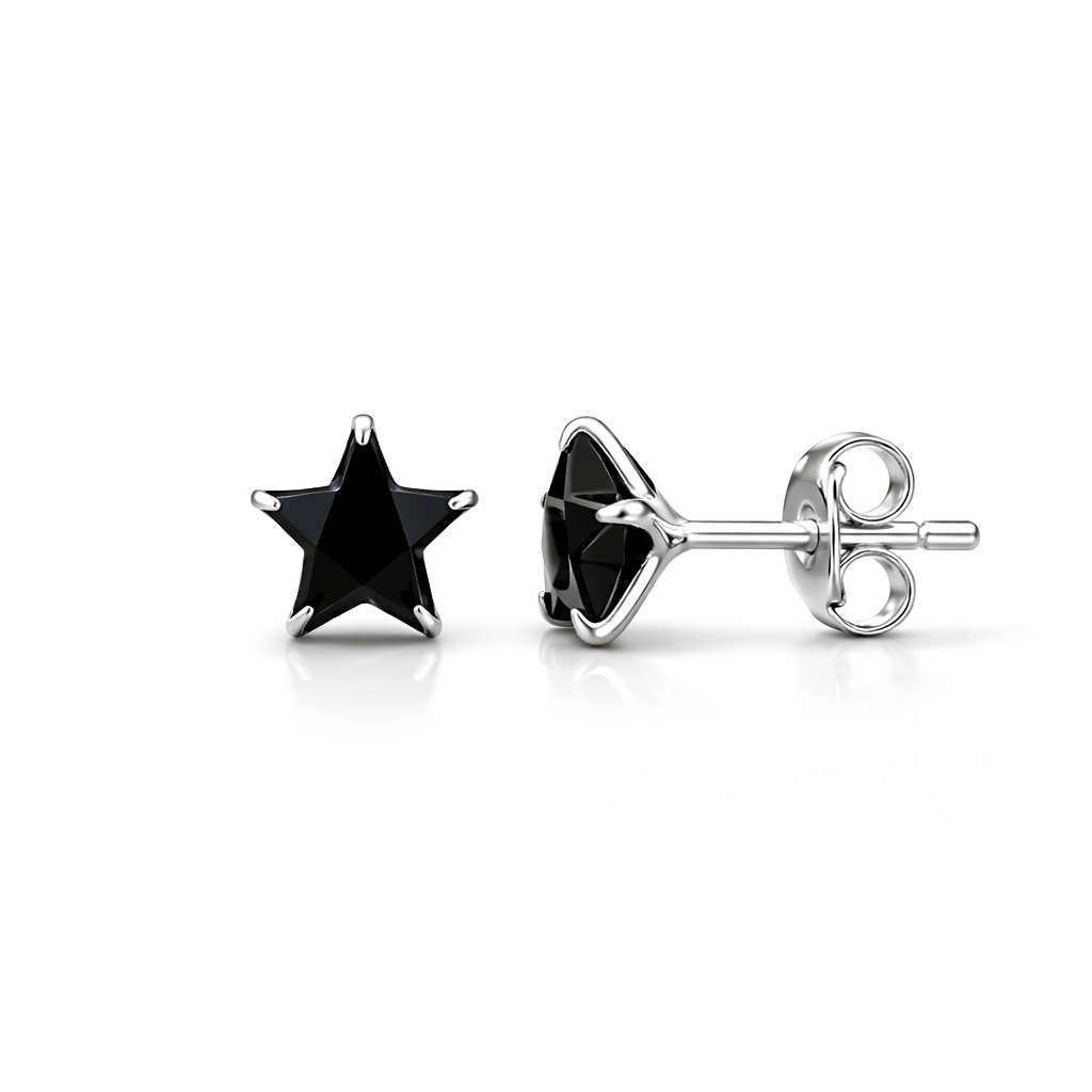 Sparkling Black CZ Star Earrings