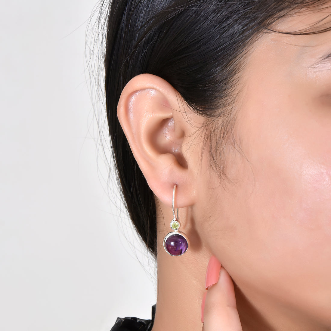 Purple Round Drop Earrings