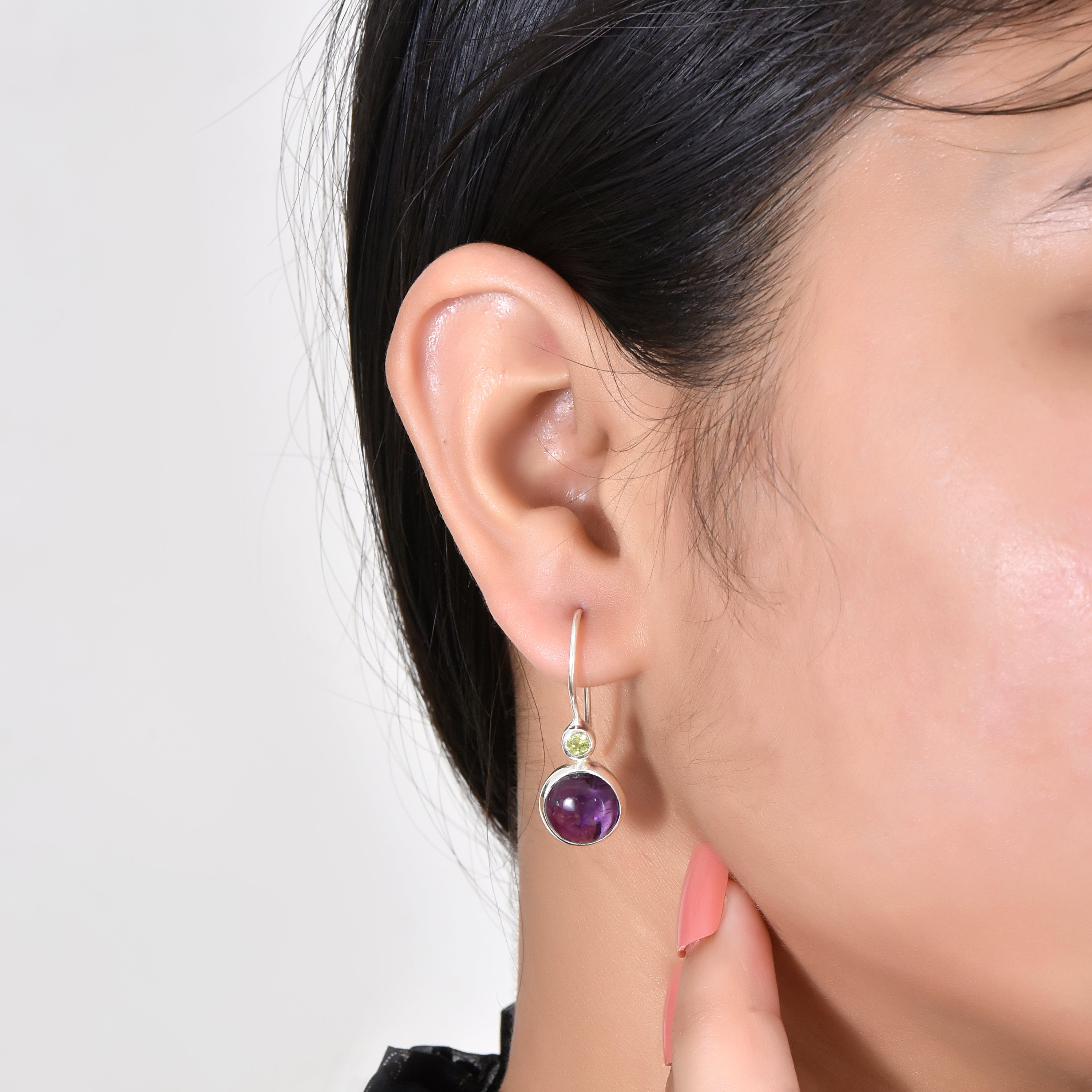 Purple Round Drop Earrings