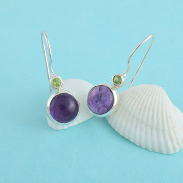 Purple Round Drop Earrings