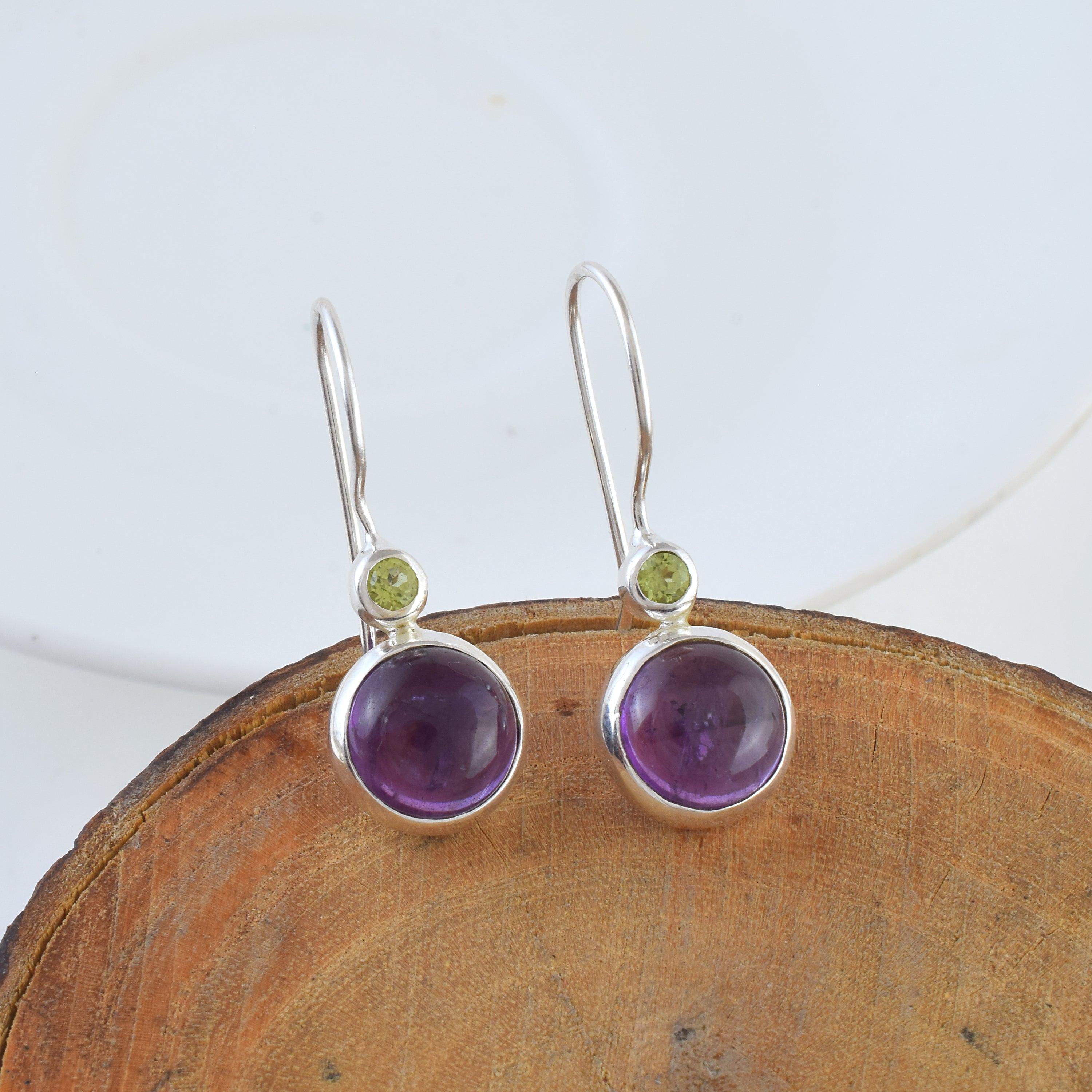 Purple Round Drop Earrings