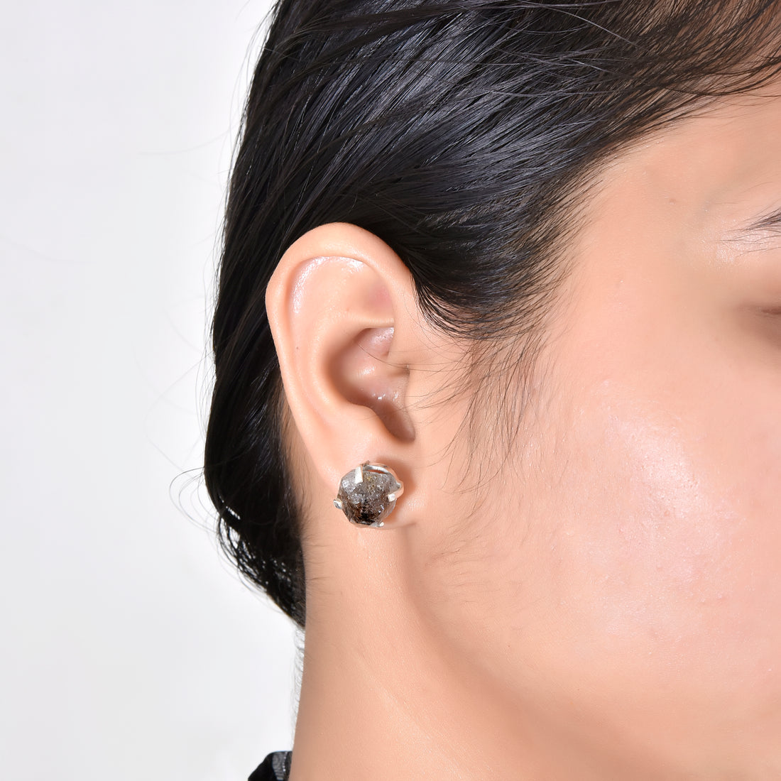 Black Crystal Silver Stud Earrings