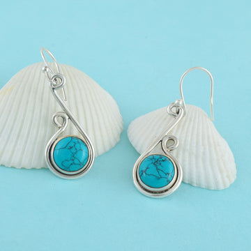 Blue Stone Swirl Design Silver Earrings