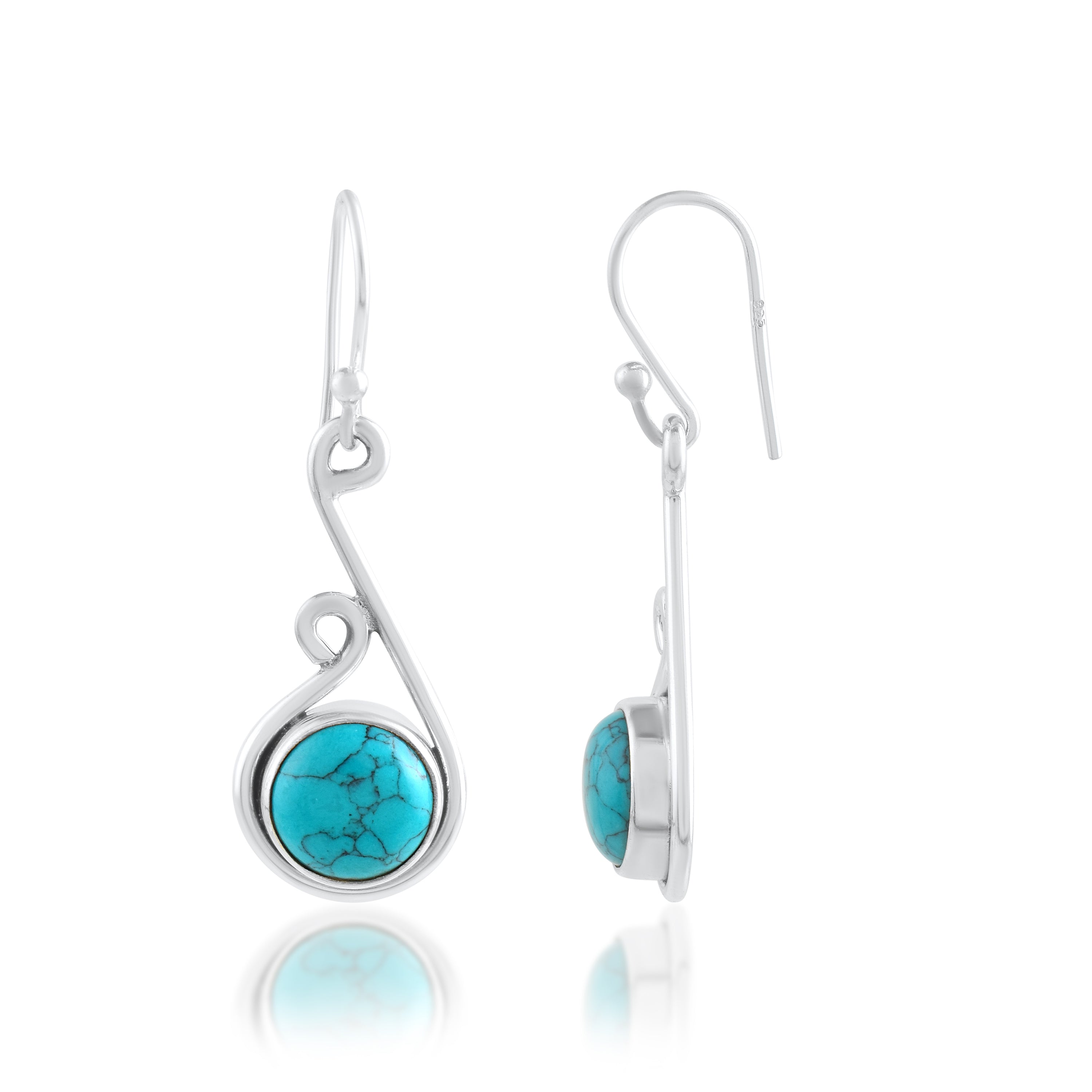 Blue Stone Swirl Design Silver Earrings