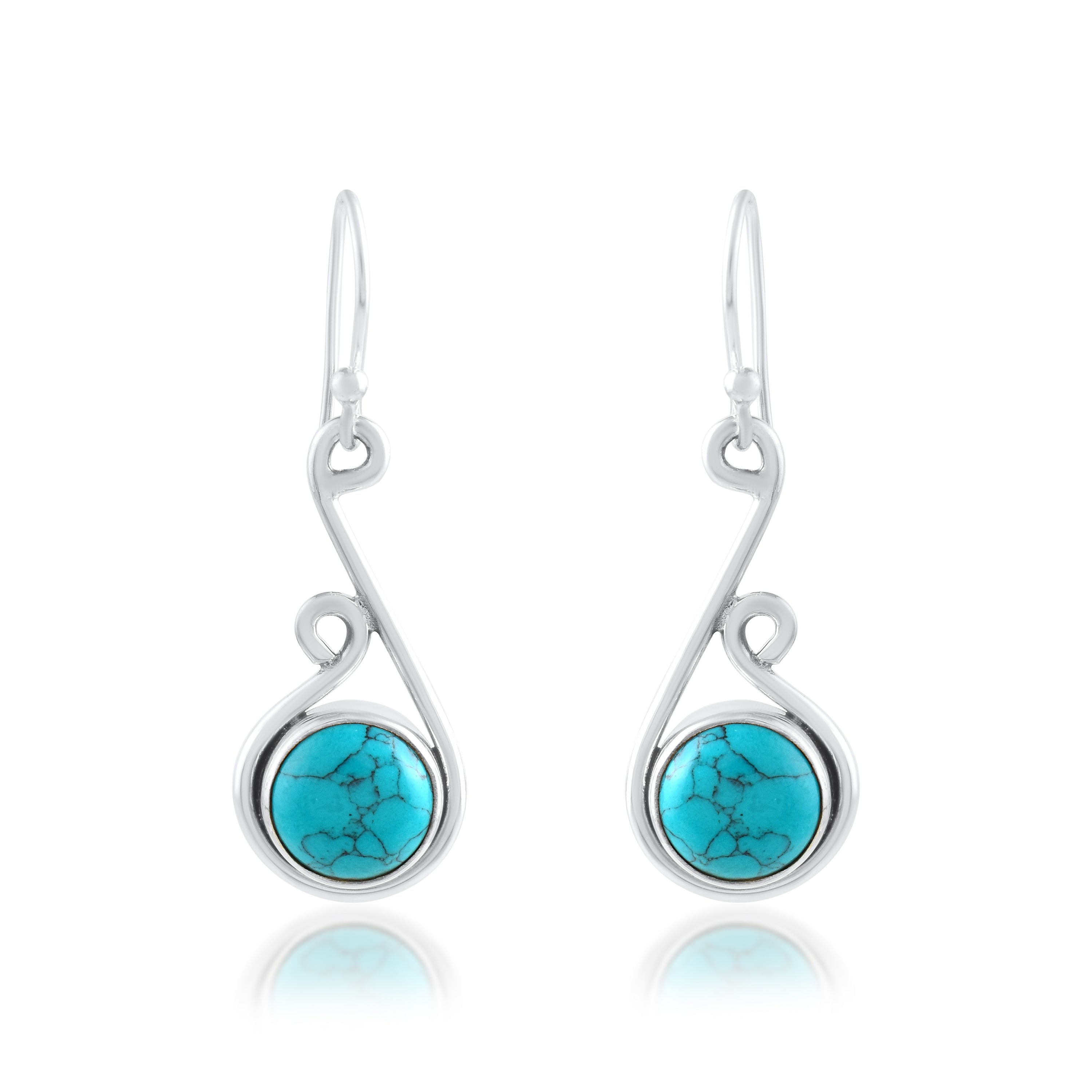 Blue Stone Swirl Design Silver Earrings