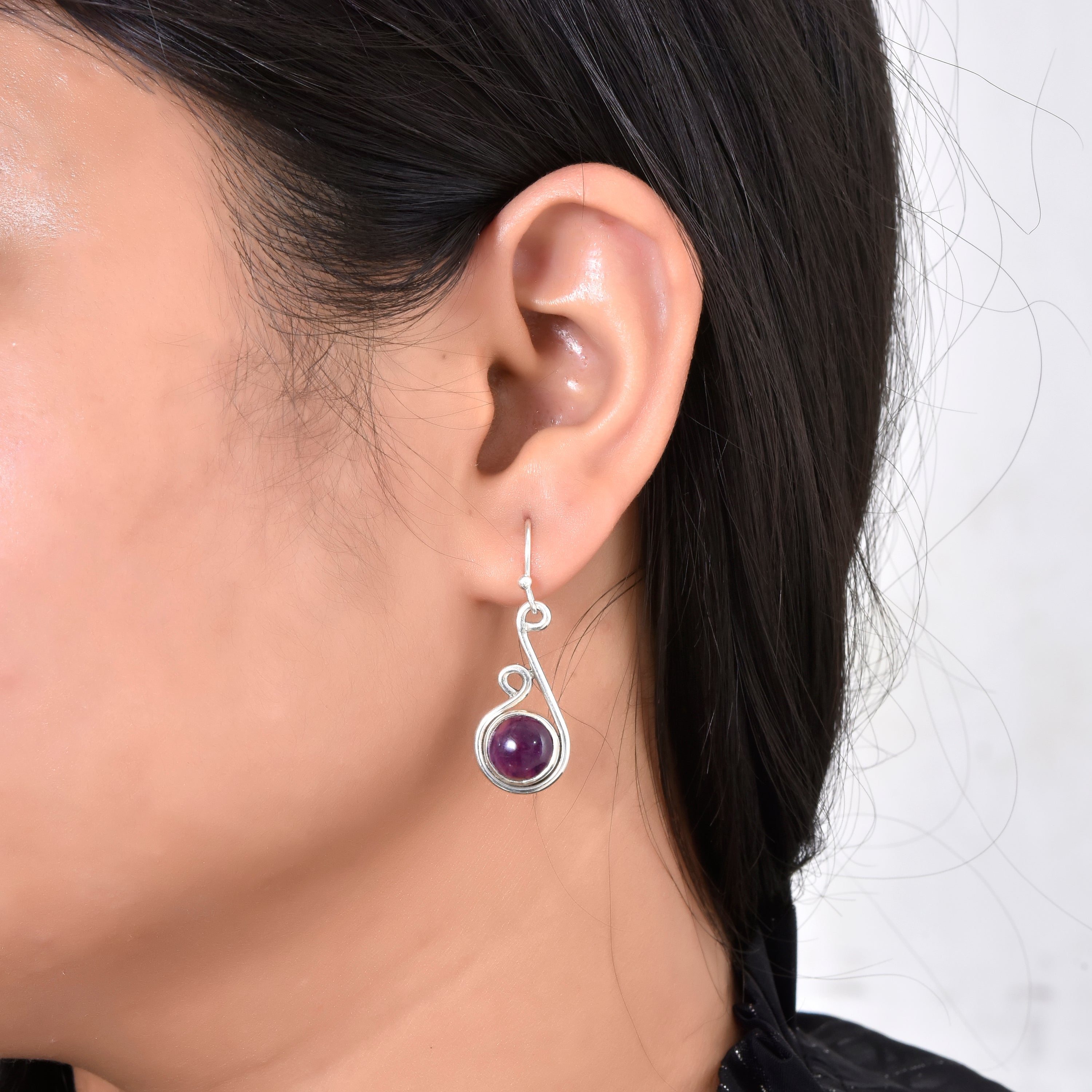 Deep Purple Amethyst Drop Silver Earrings