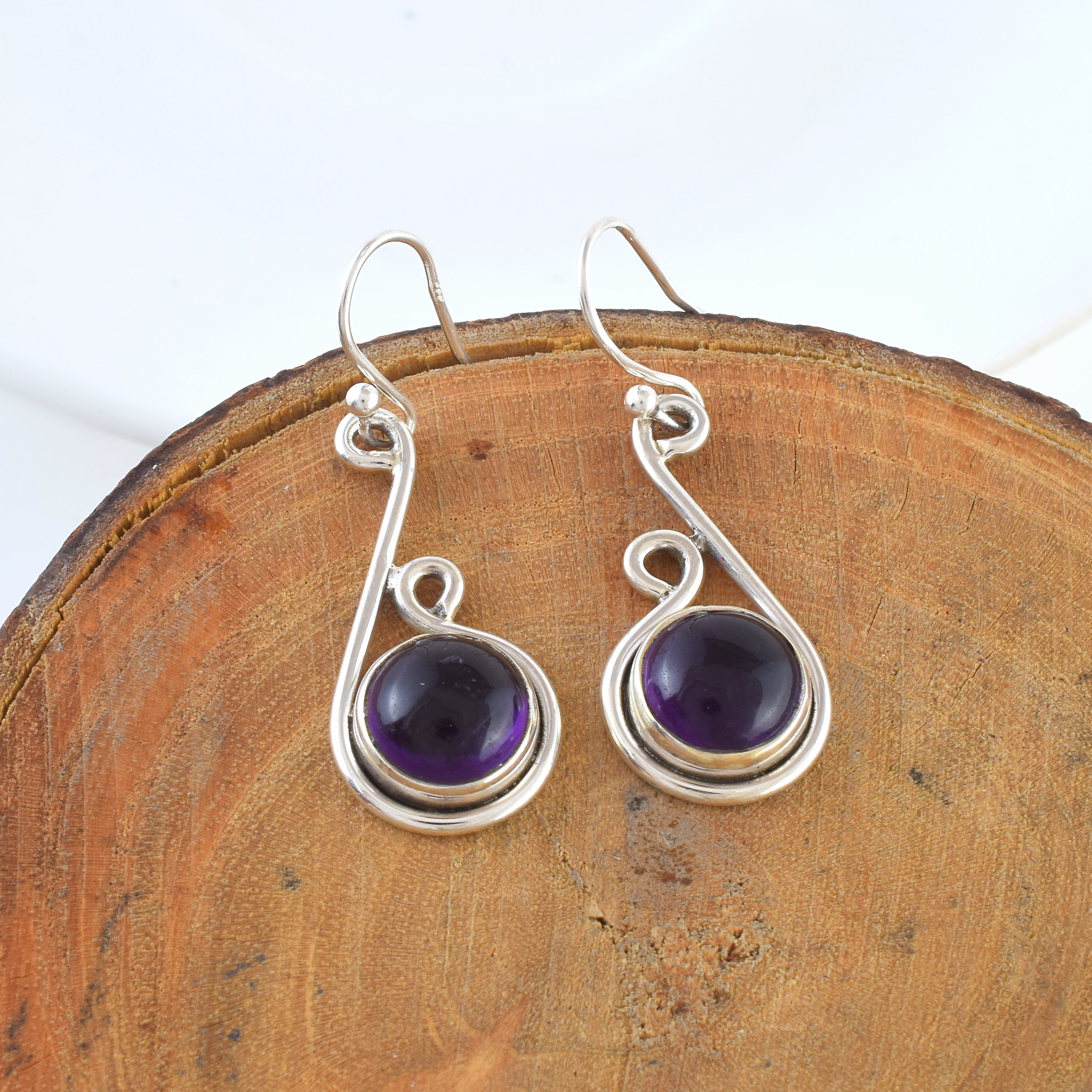 Deep Purple Amethyst Drop Silver Earrings