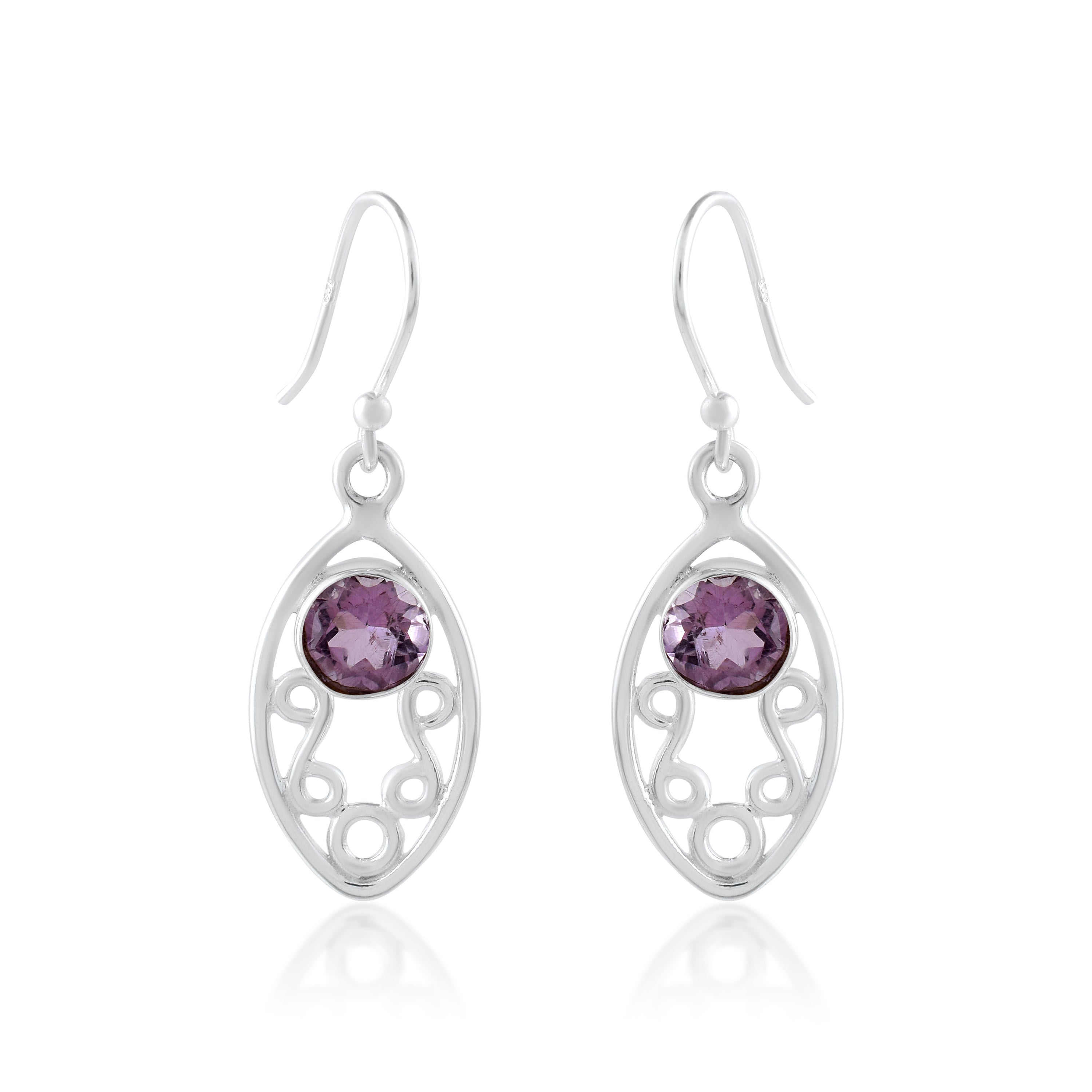 Purple Stone Oval Silver Dangle Earrings