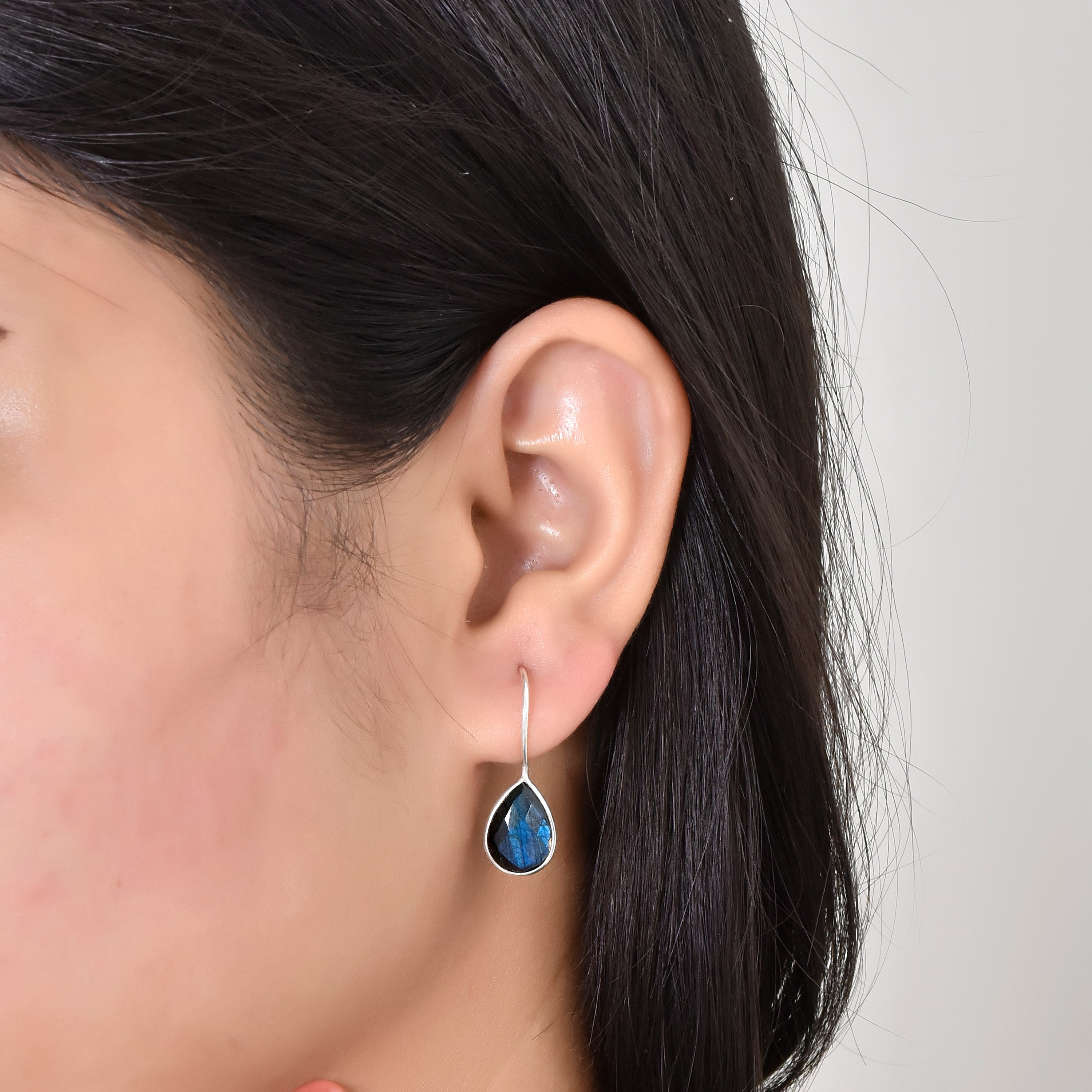 Blue Stone Teardrop Silver Dangle Earrings