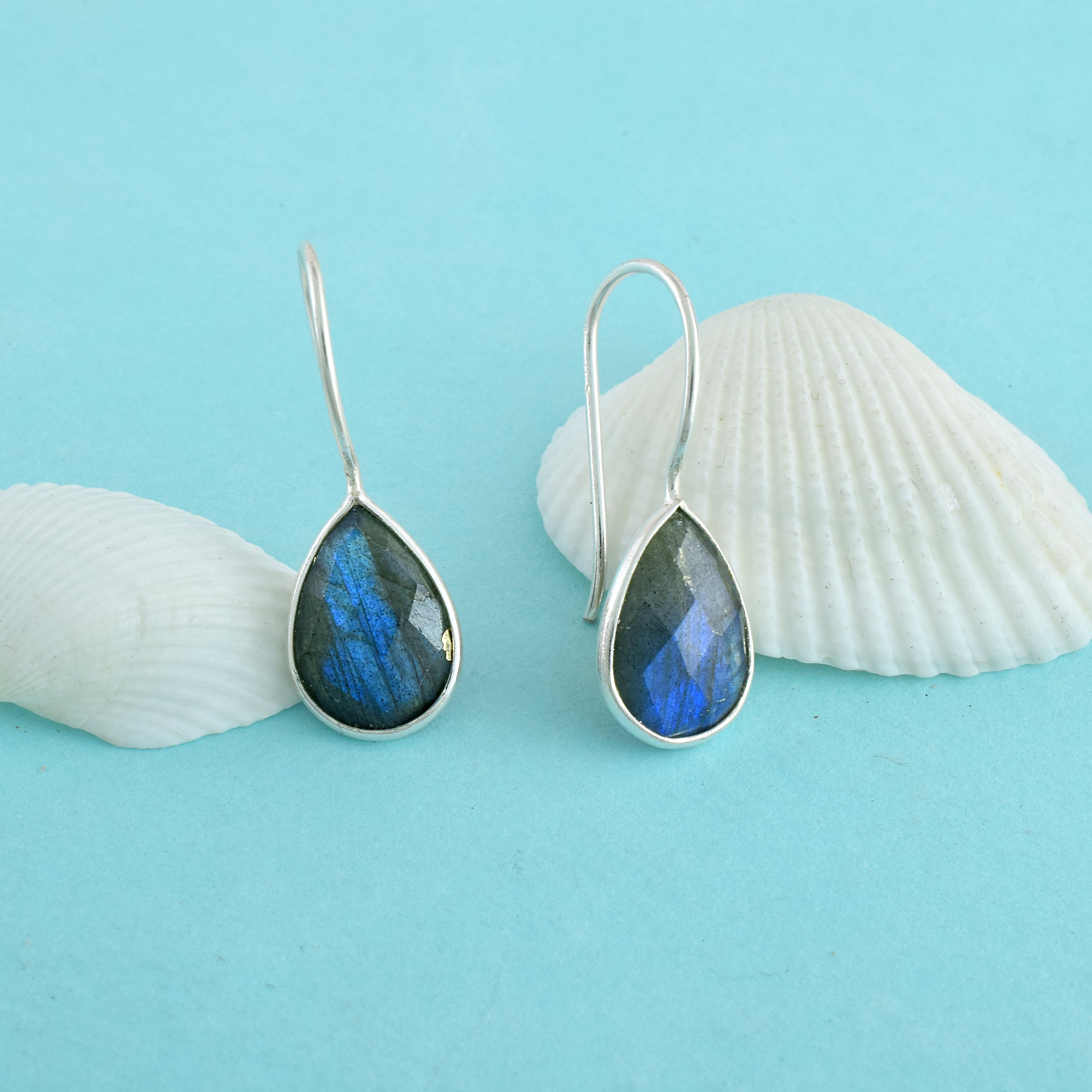Blue Stone Teardrop Silver Dangle Earrings