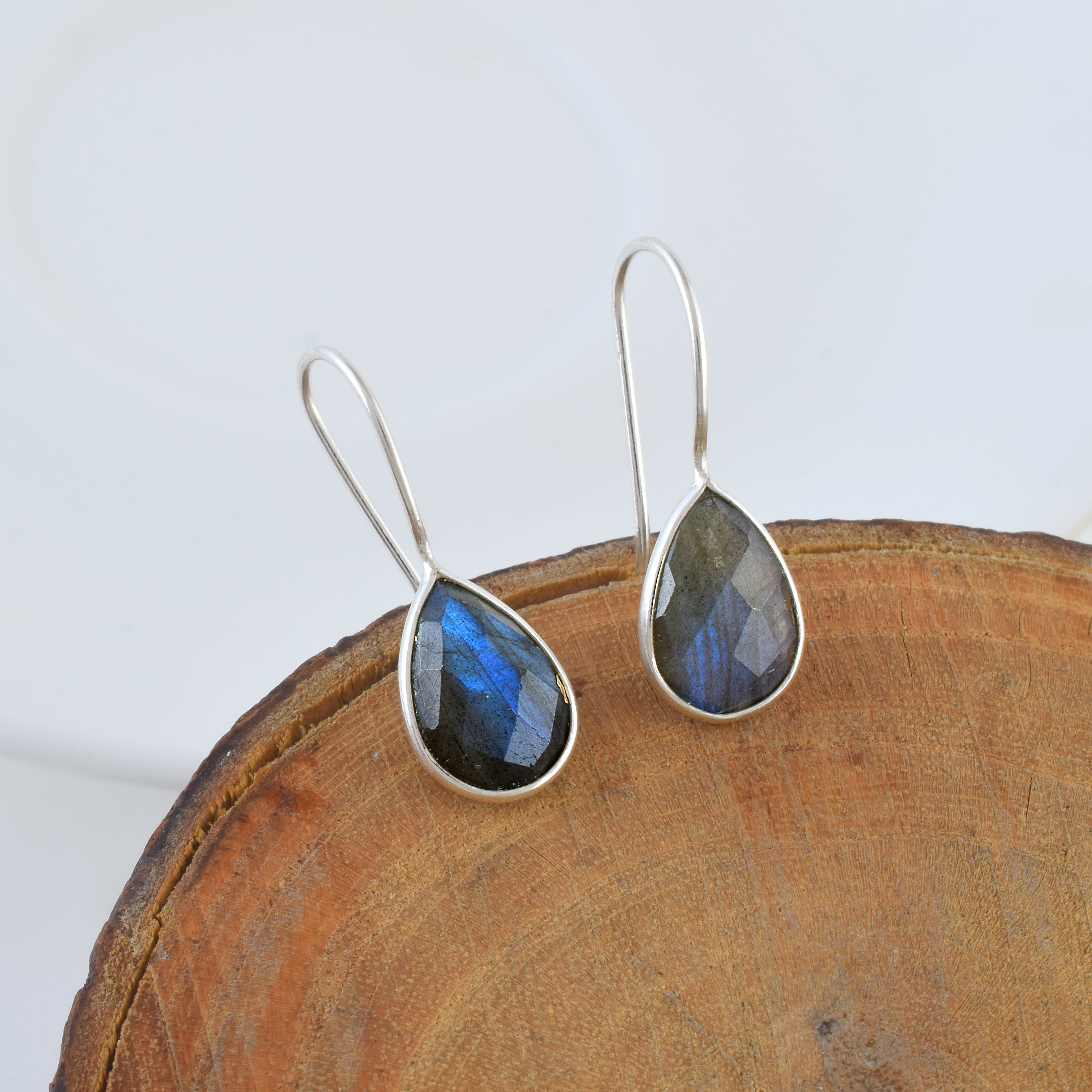Blue Stone Teardrop Silver Dangle Earrings
