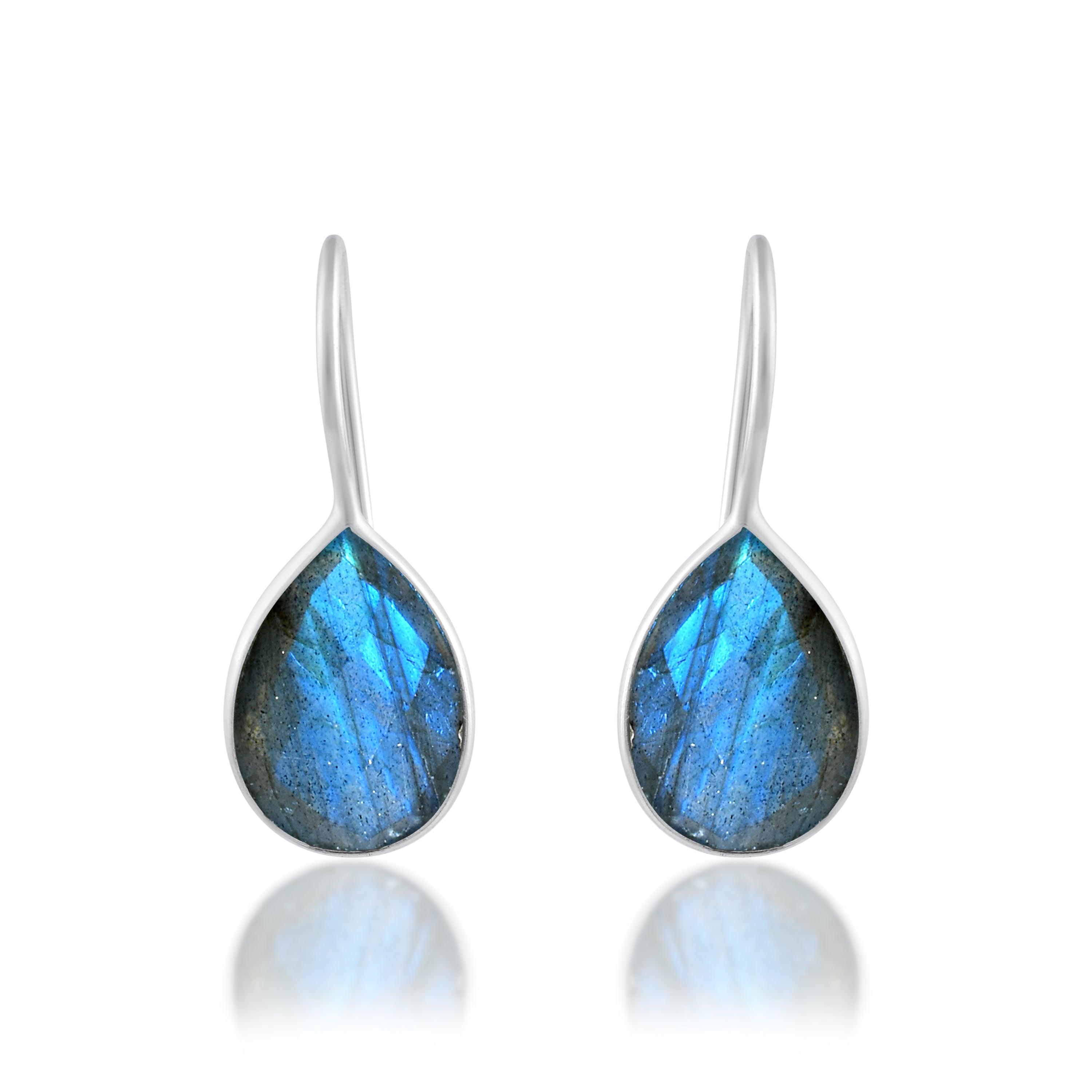 Blue Stone Teardrop Silver Dangle Earrings