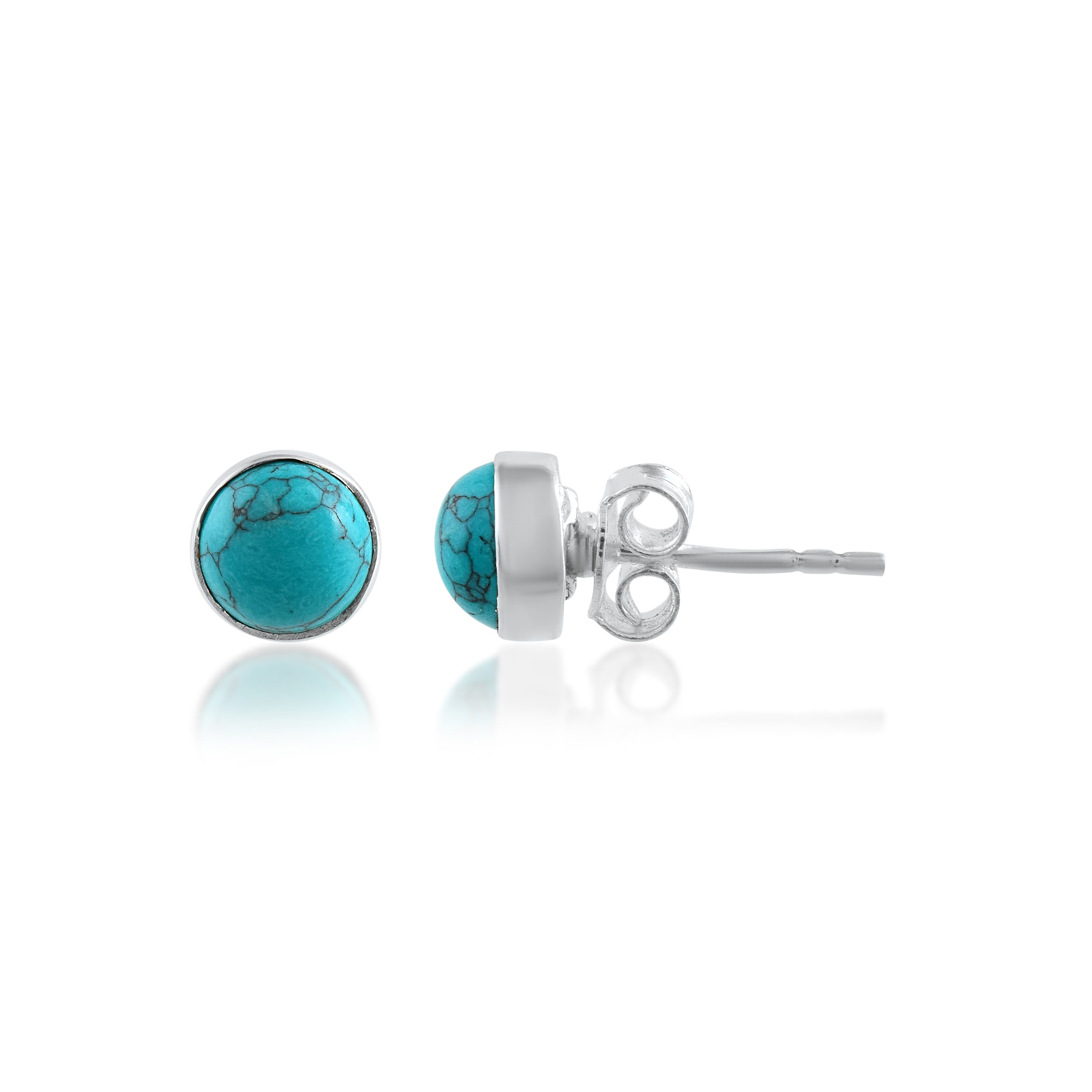 Blue Stone Round Silver Stud Earrings