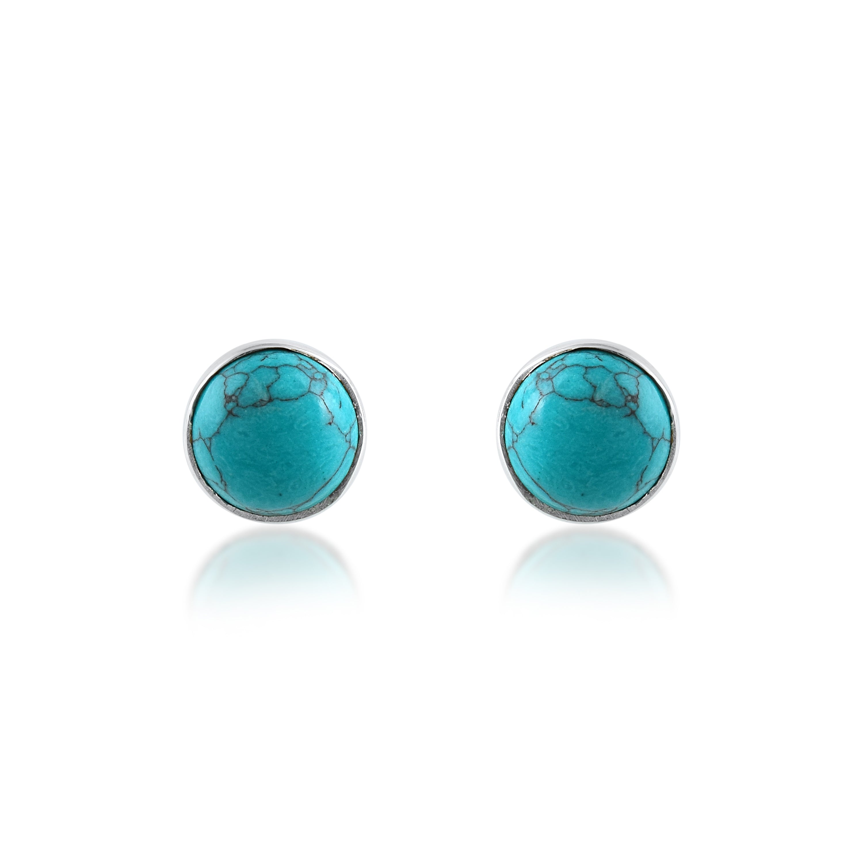 Blue Stone Round Silver Stud Earrings
