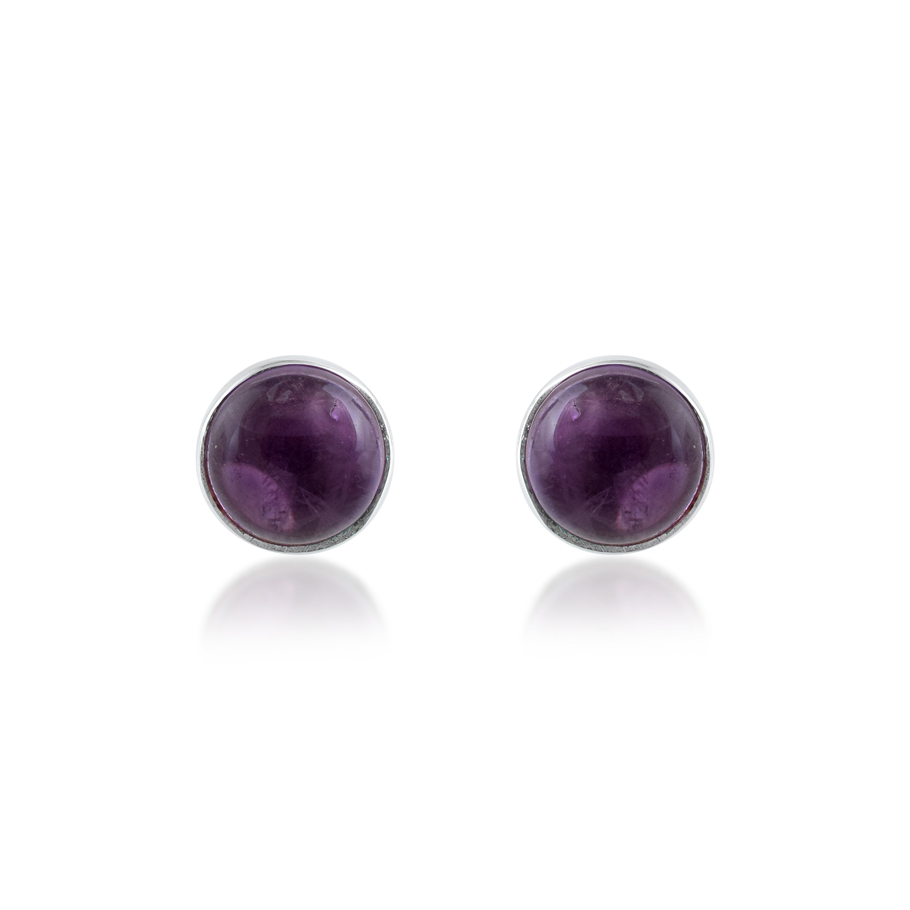 Amethyst Minimal Round Silver Earrings