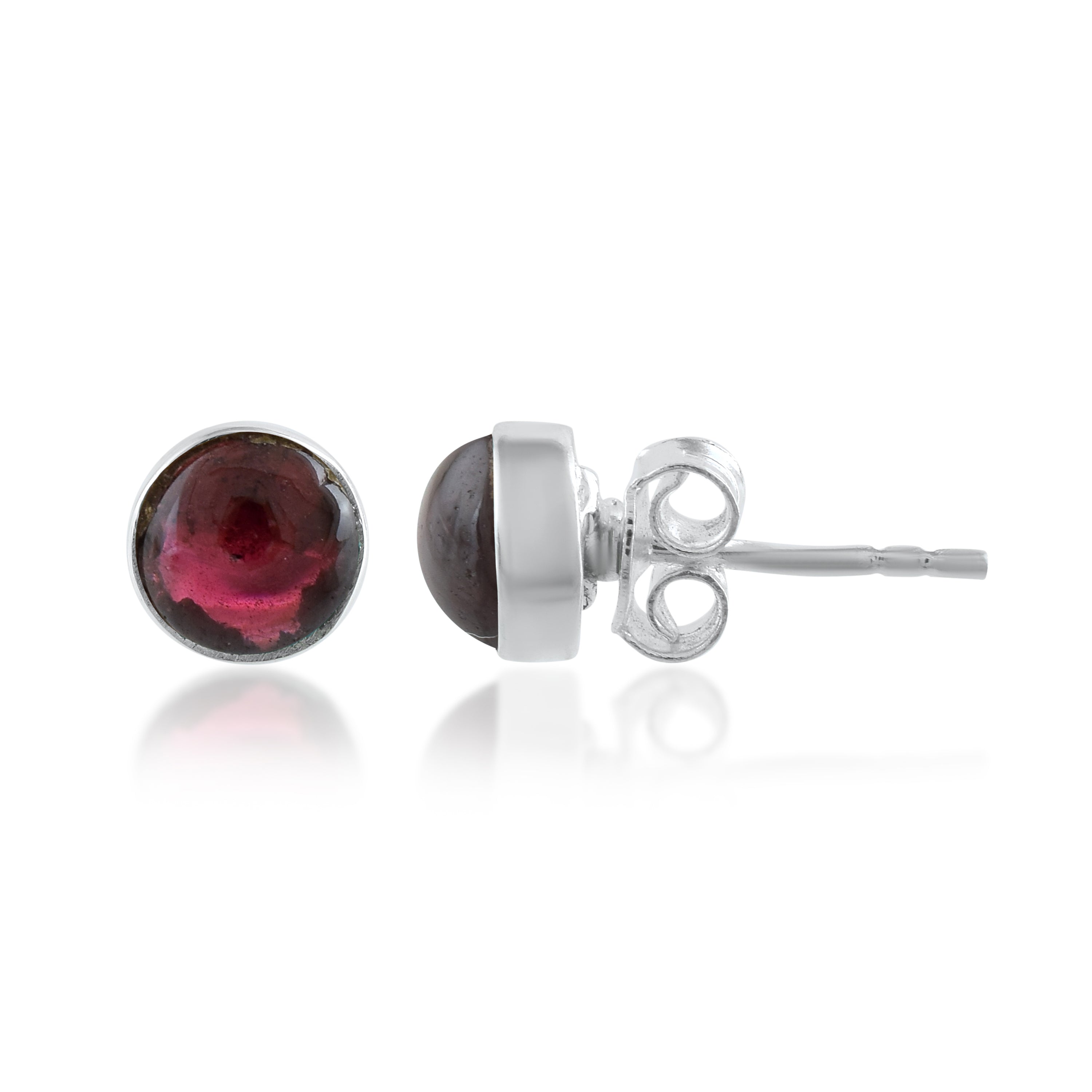 Garnet Round Silver Earrings