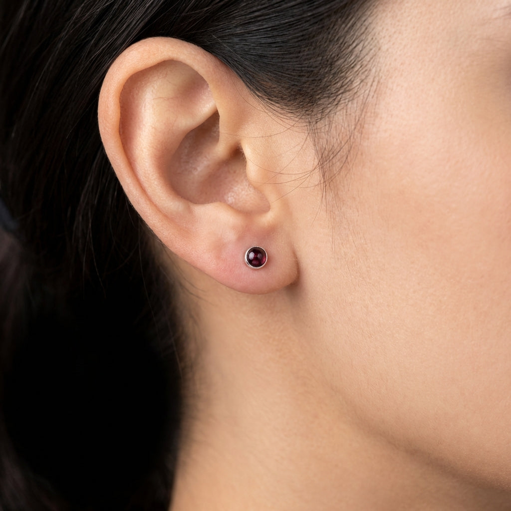 Garnet Round Silver Earrings