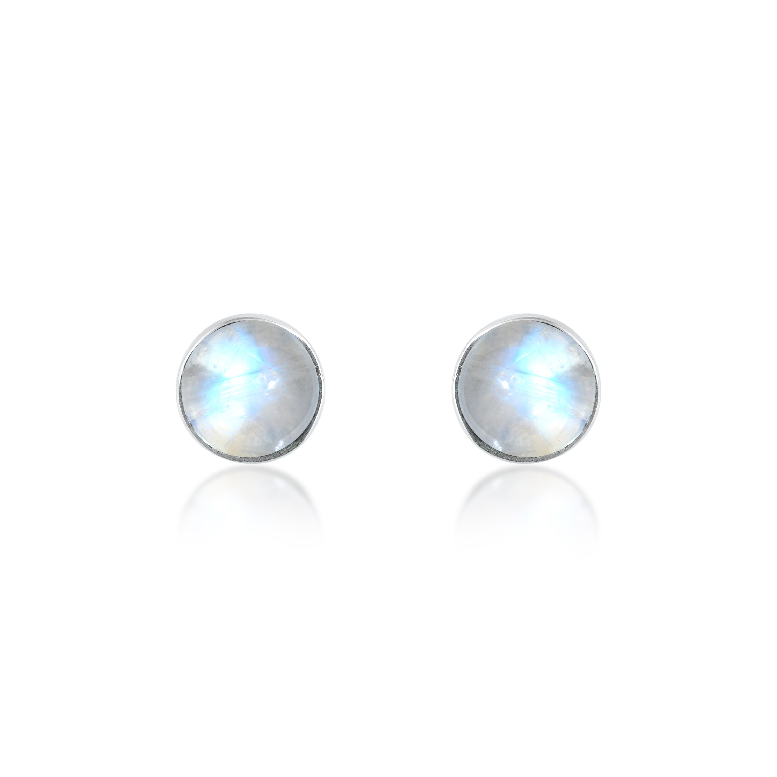 Rainbow Moonstone Round Silver Stud Earrings