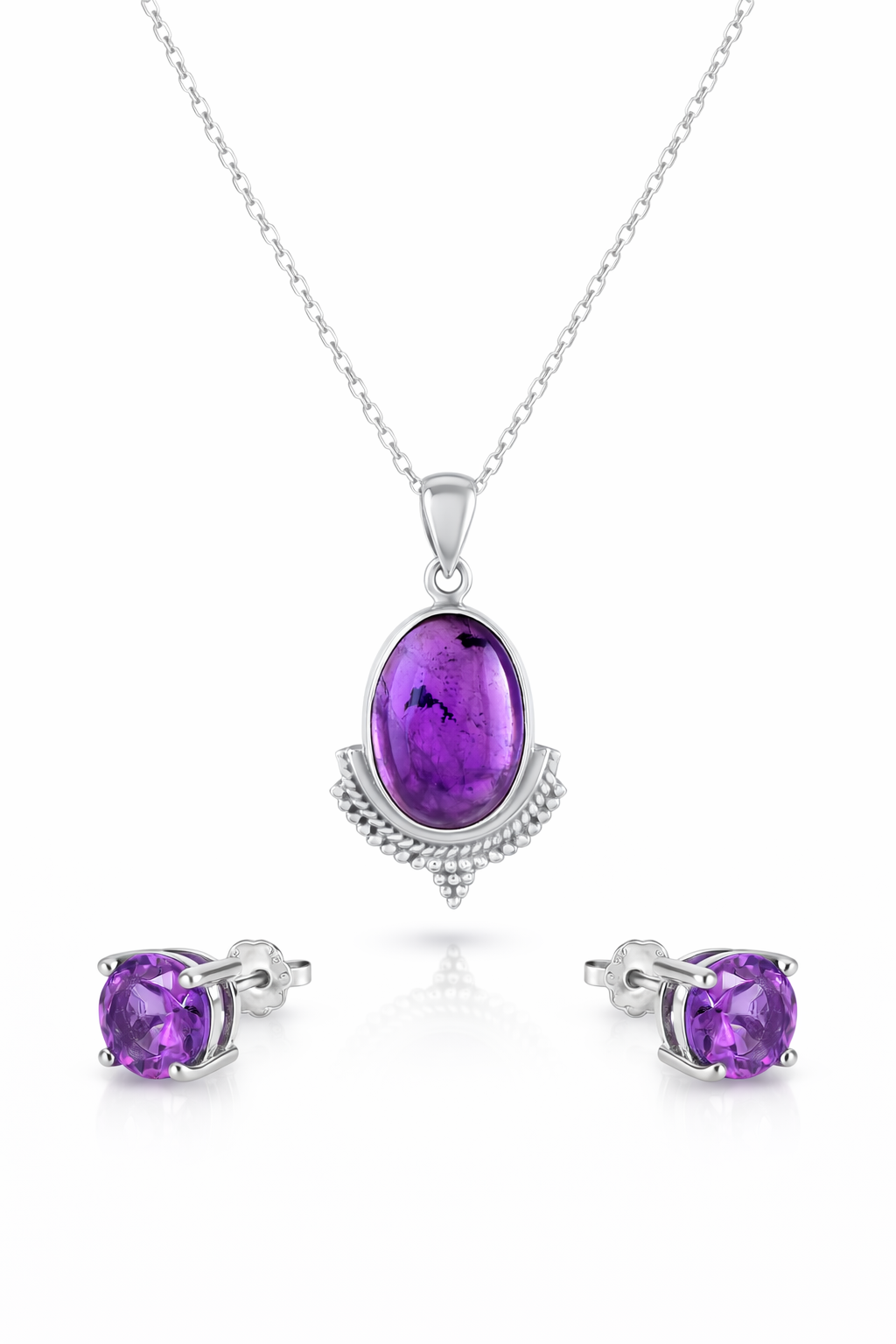 Amethyst Necklace & Stud Earring Set