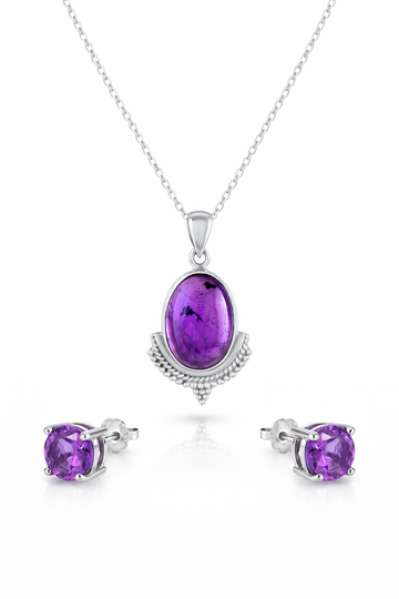 Amethyst Necklace & Stud Earring Set