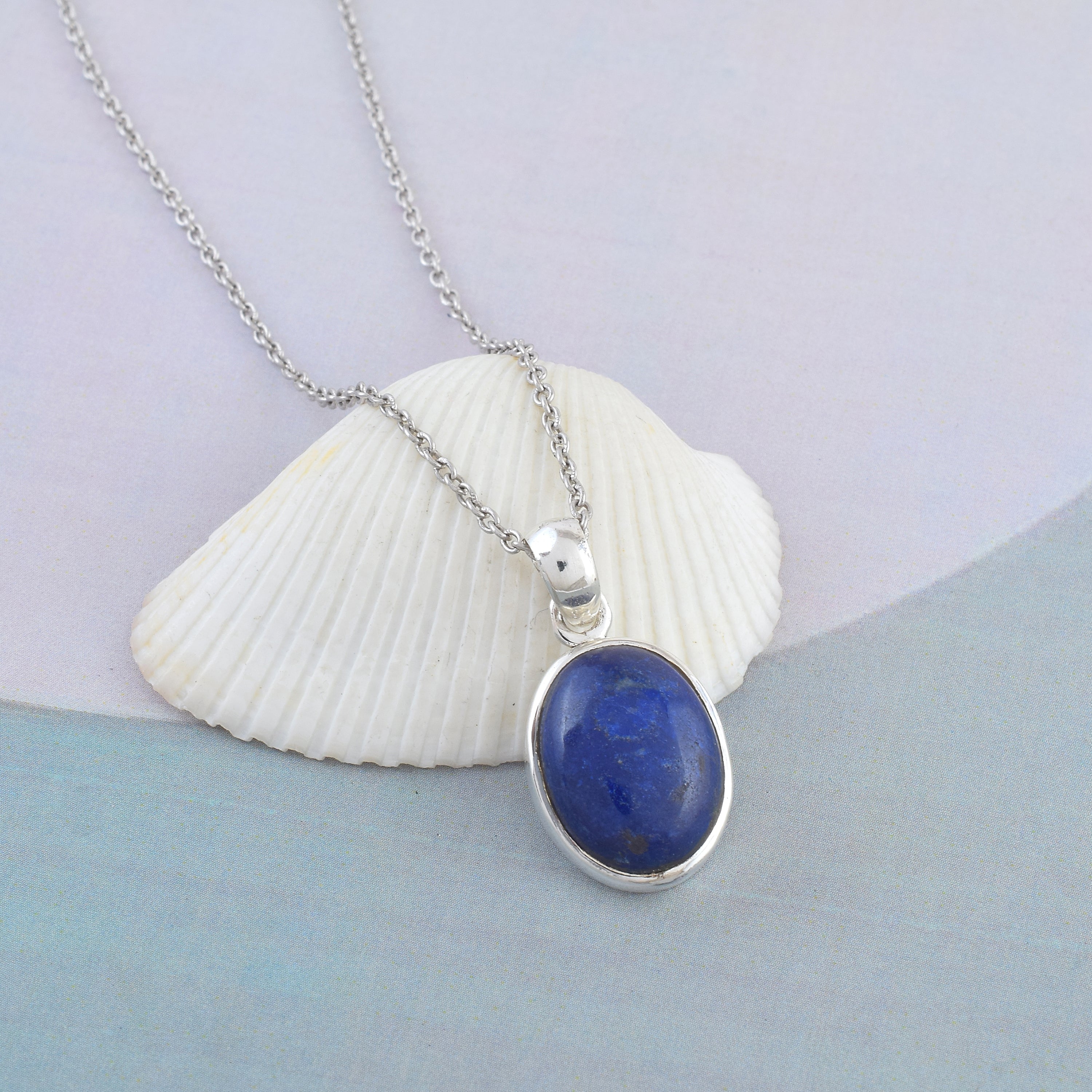 Oval Blue Lapis Silver Necklace