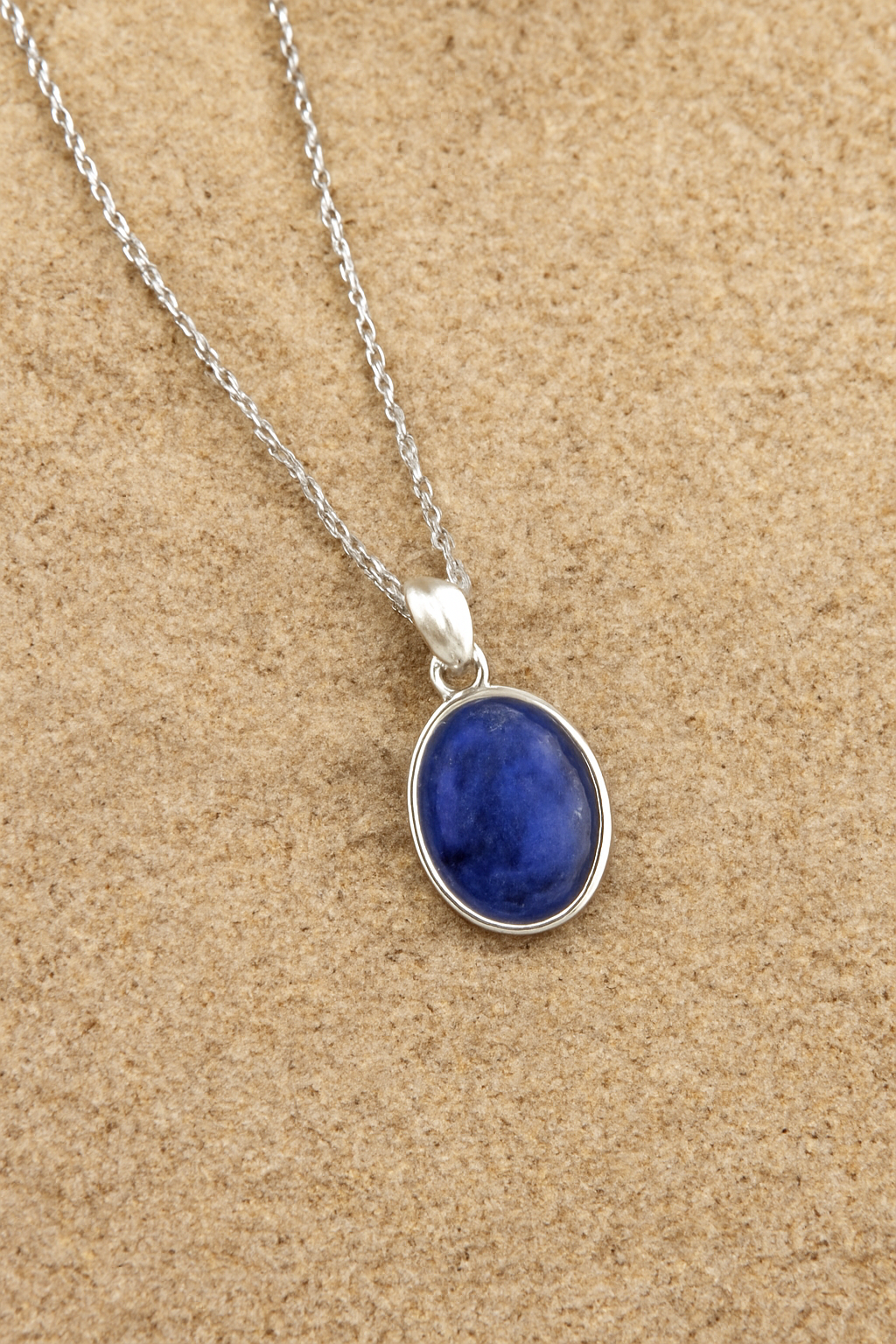 Oval Blue Lapis Silver Necklace