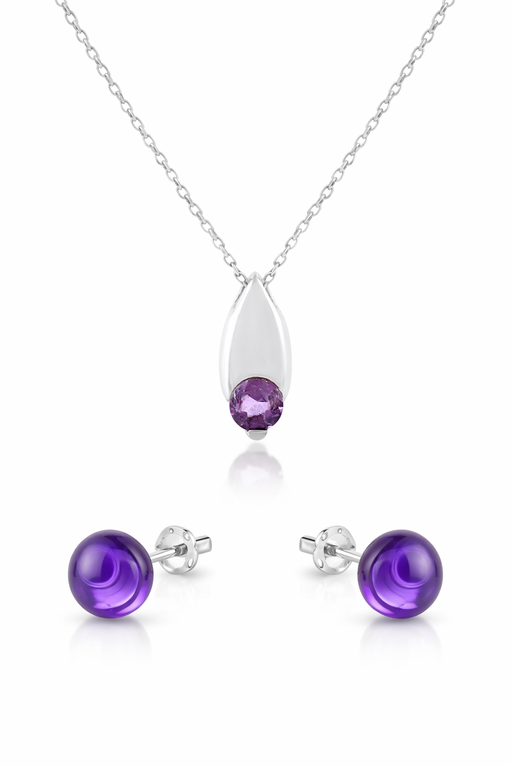 Minimalist Amethyst Teardrop Necklace & Stud Set