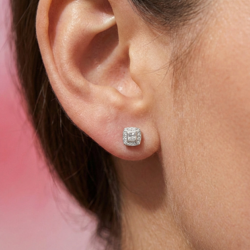 Square Cubic Zirconia Silver Studs