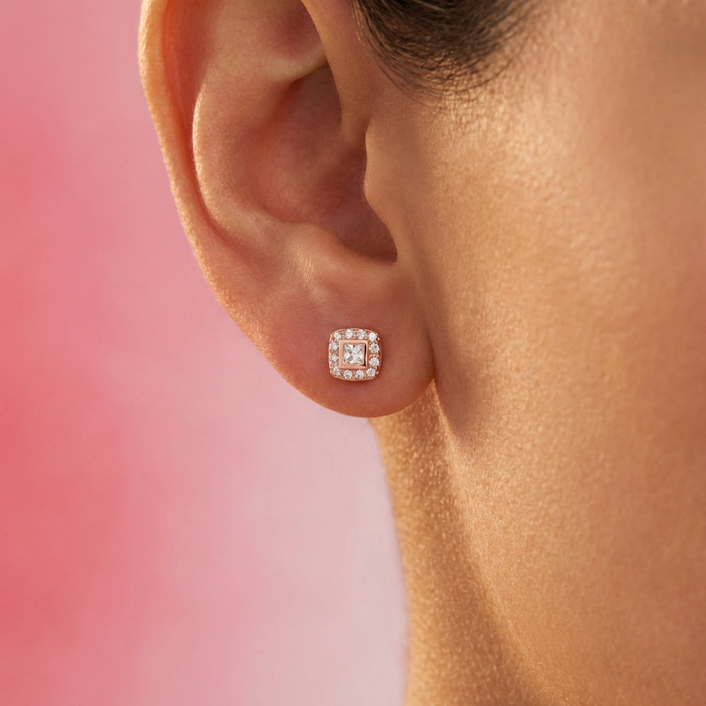Cubic Zirconia Rose Gold Studs