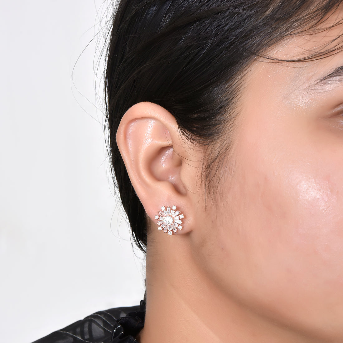 Floral Cubic Zirconia Rose Gold Studs