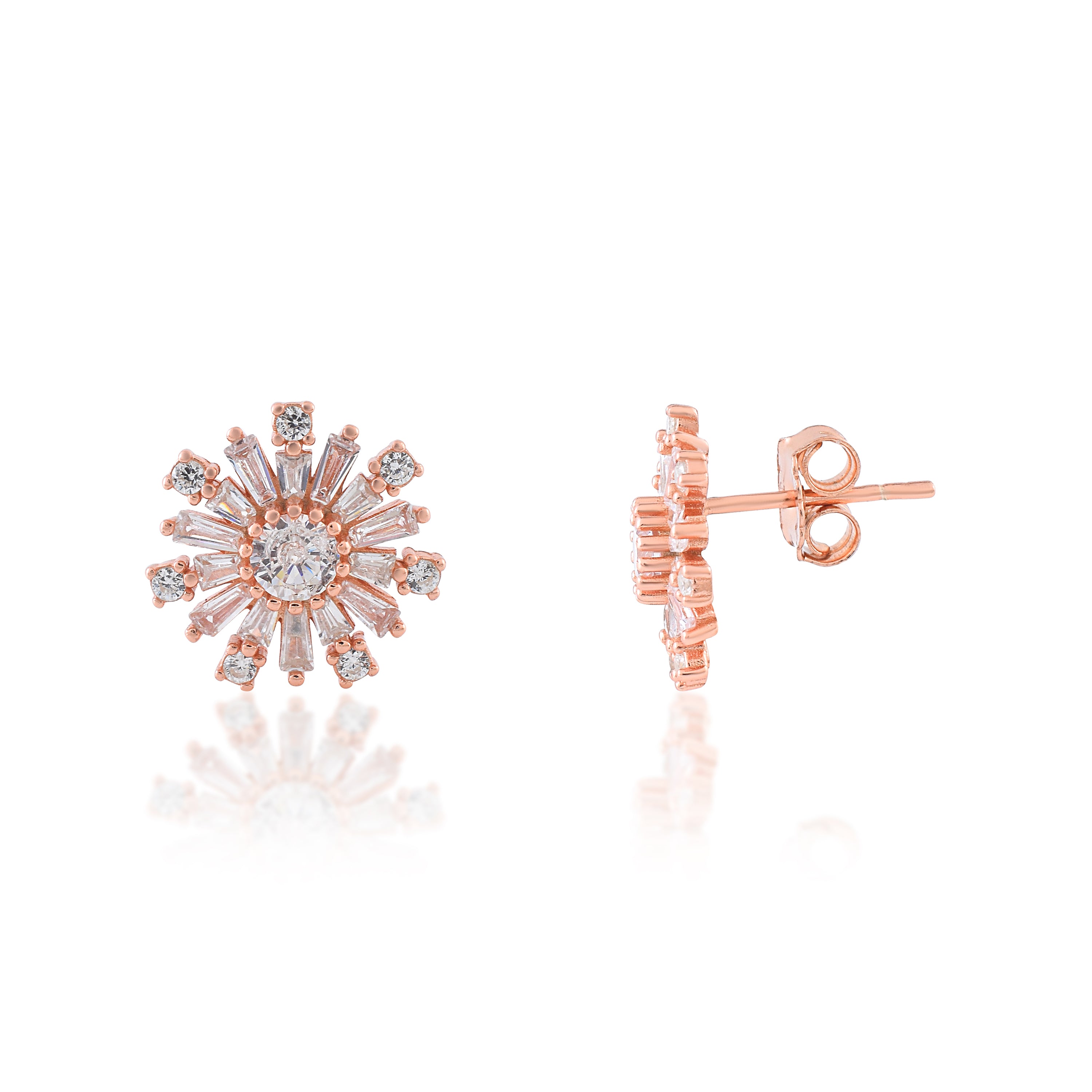 Floral Cubic Zirconia Rose Gold Studs