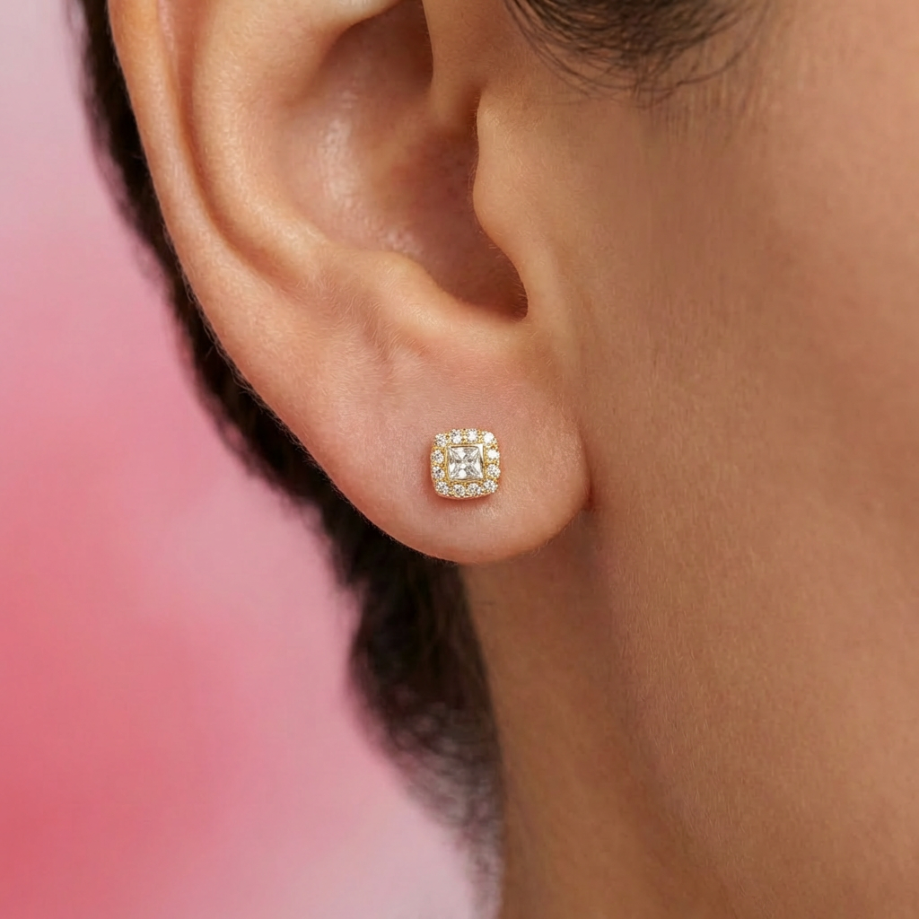 Yellow Cubic Zirconia Square Studs