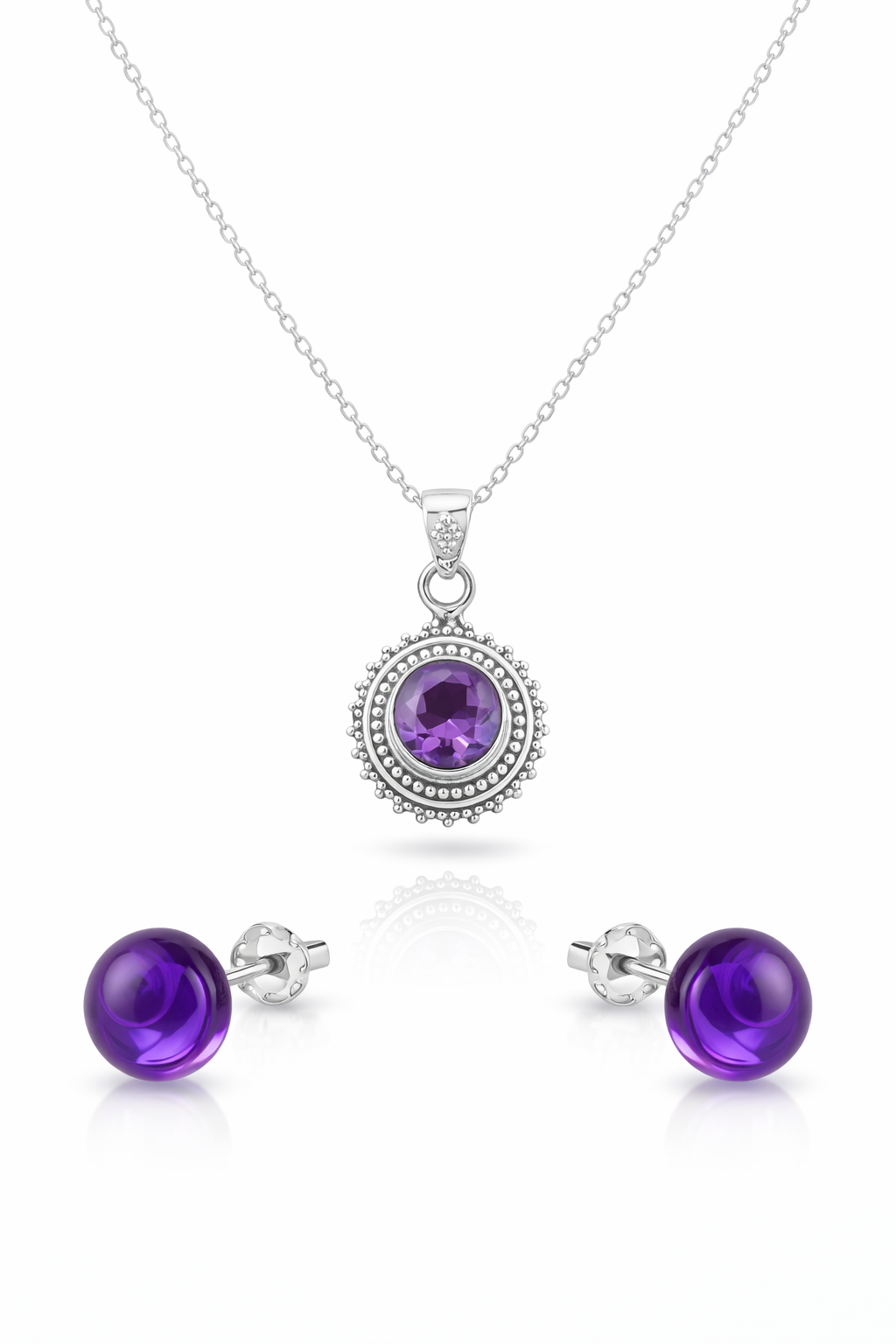Amethyst Chakra Necklace & Stud Set
