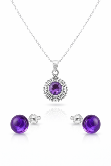 Amethyst Chakra Necklace & Stud Set
