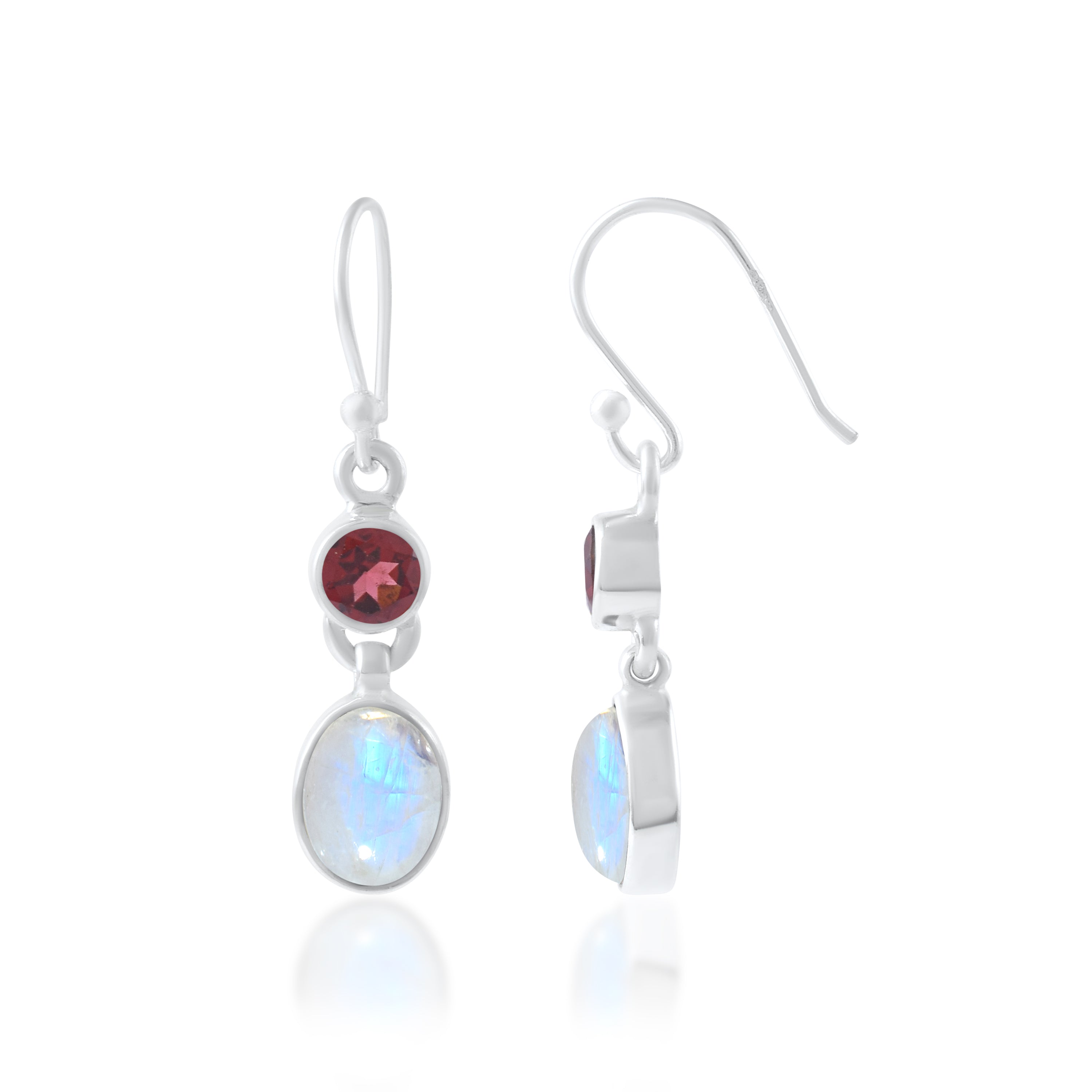 Natural Garnet & Moonstone Dual-Stone Earrings