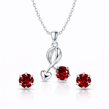Entwined Hearts Garnet Necklace & Stud Set
