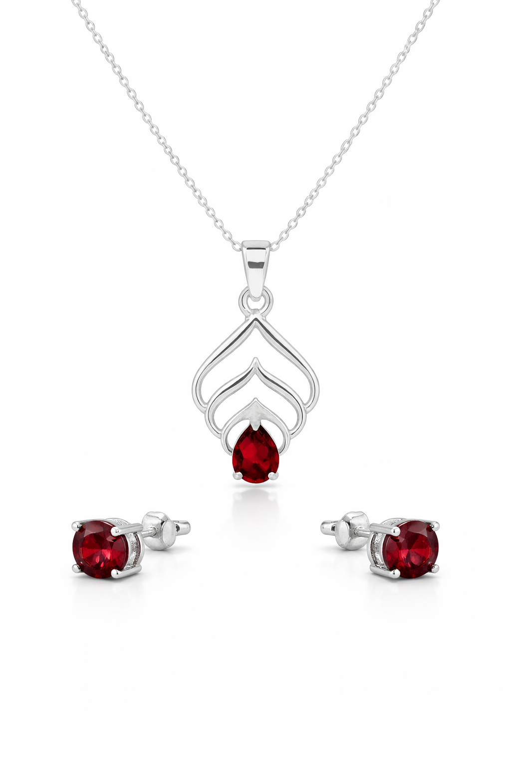 Red Garnet Teardrop Necklace & Stud Set