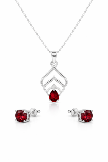Red Garnet Teardrop Necklace & Stud Set