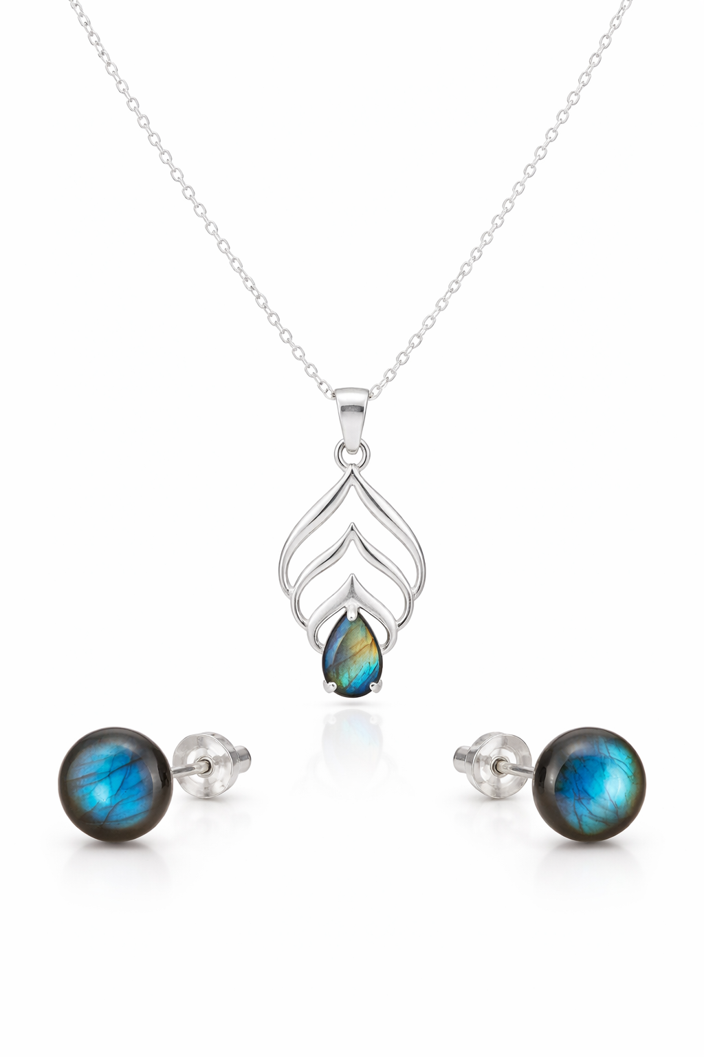 Labradorite Eternal Flame Necklace & Stud Set