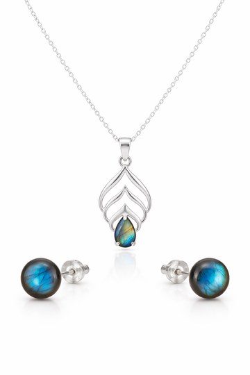 Labradorite Eternal Flame Necklace & Stud Set