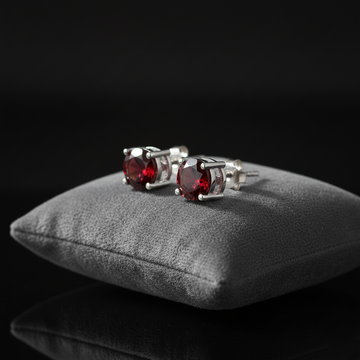 Deep Red Garnet Solitaire Earrings