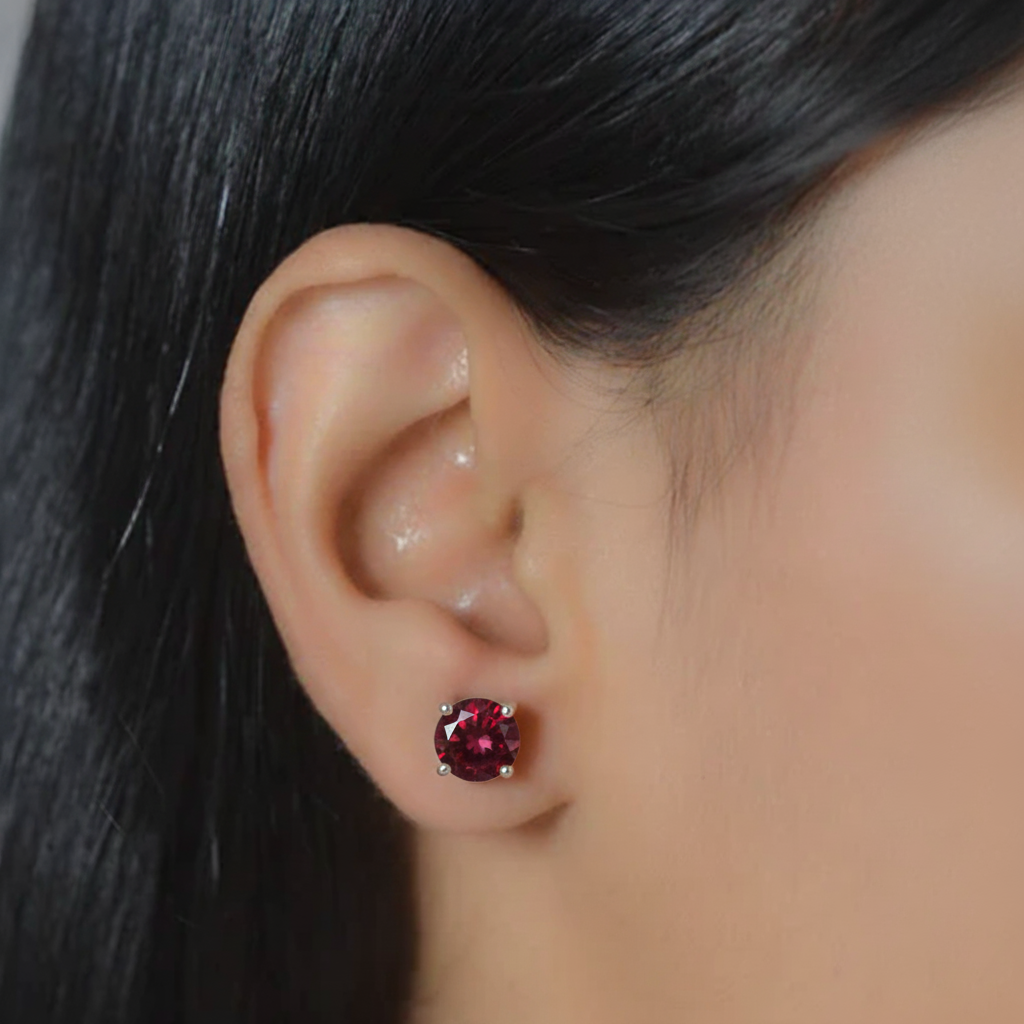 Deep Red Garnet Solitaire Earrings